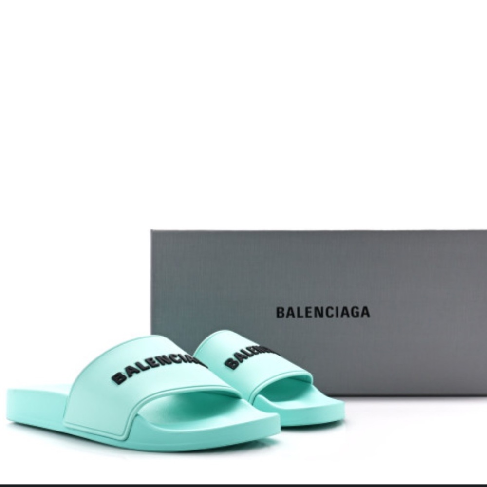 Balenciaga Mint Logo Pool Slides Size 35